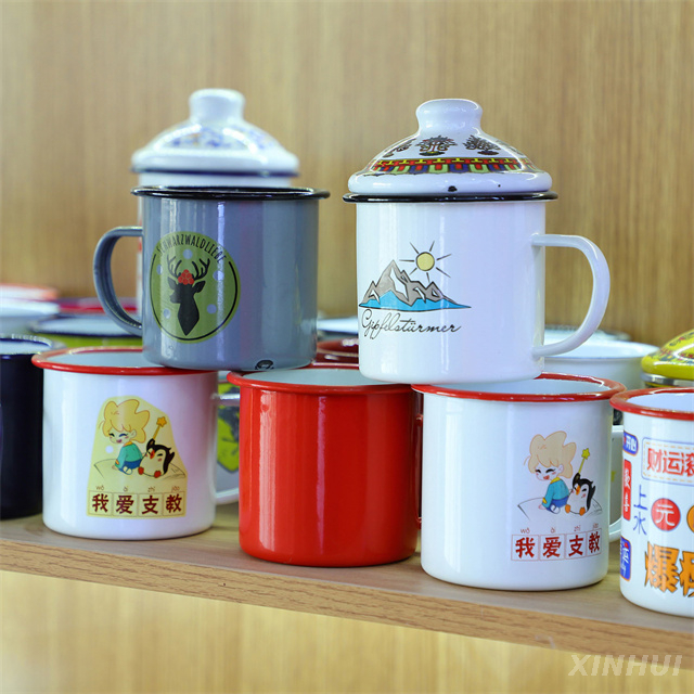 Tasse chinoise rétro en émail avec couvercle, tasse à thé créative nostalgique