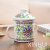 Tasse en émail à fleurs en porcelaine avec couvercle, tasse à thé, service à thé classique