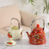  Télégers émoussés avec porcelaine Cool Handle Email Tea Toettle Stoveetop Vintage Teapot