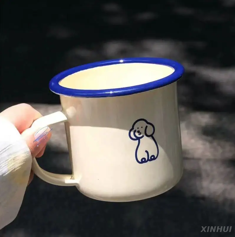 Tasse à lait de dessin animé Vintage pour enfants, avec poignée, tasse en émail