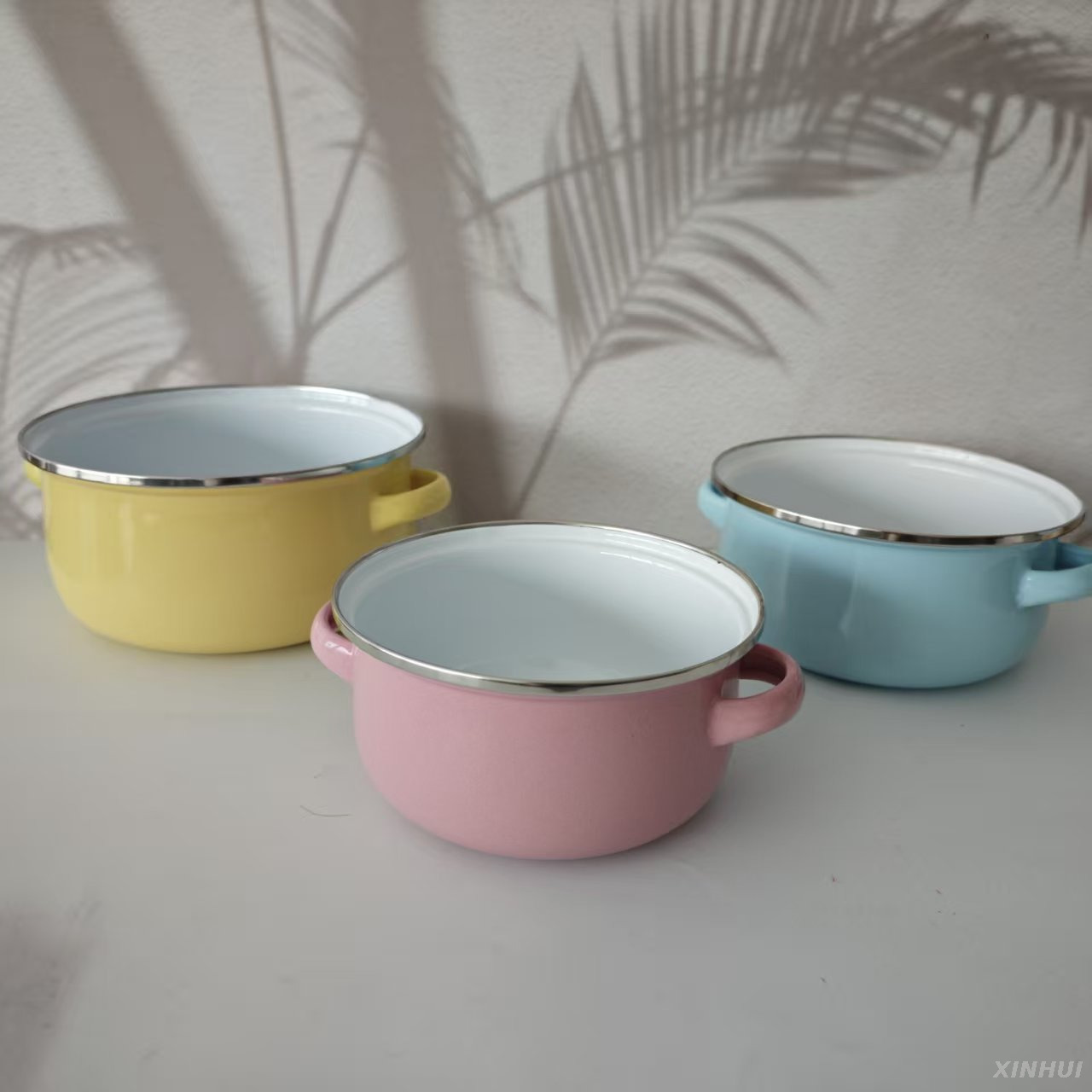 Ensemble de casseroles à soupe Pastel avec couvercle en verre, pot de cuisine en émail à Double bec