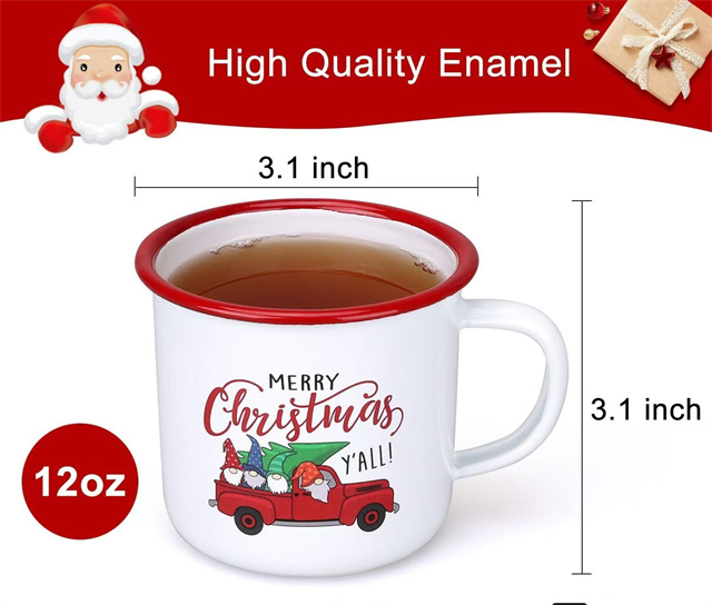 Tasses cadeaux de noël, camion d'arbre de noël imprimé, tasses à café en émail rouge