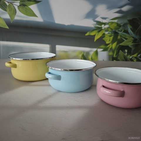 Ensemble de casseroles à soupe Pastel avec couvercle en verre, pot de cuisine en émail à Double bec