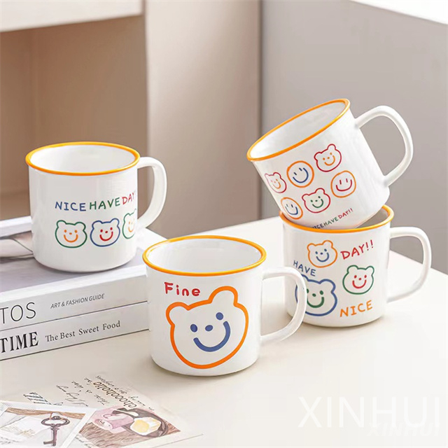 Tasse à lait en céramique, ours souriant mignon, tasse de haute qualité, cadeau pour enfants