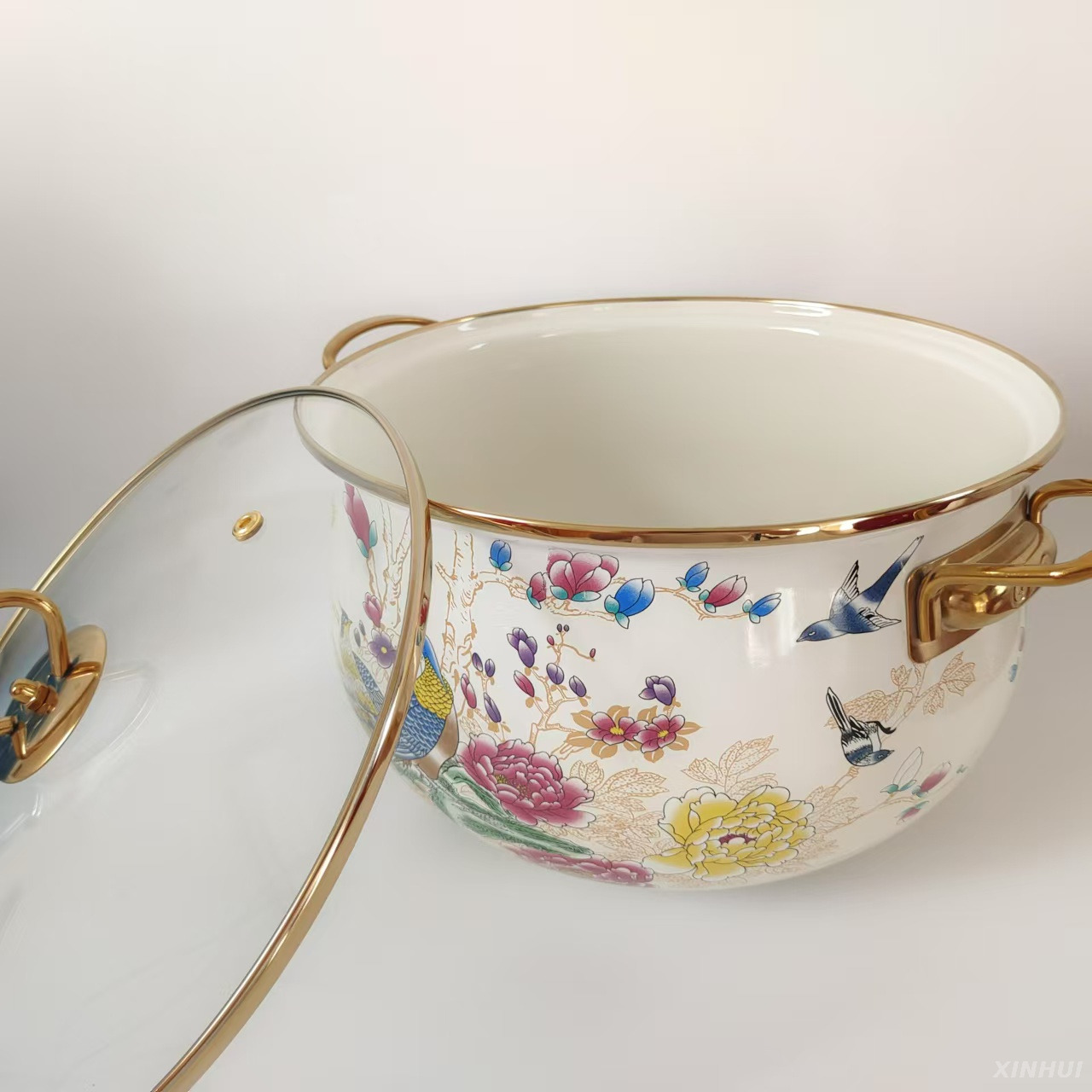 Pot à cuisson en émail avec couvercle, pot à soupe vintage pot à mijotage avec poignée pour la cuisine