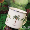 Tasse française avec bord de plante tropicale, tasse à café en émail pour Camping en plein air