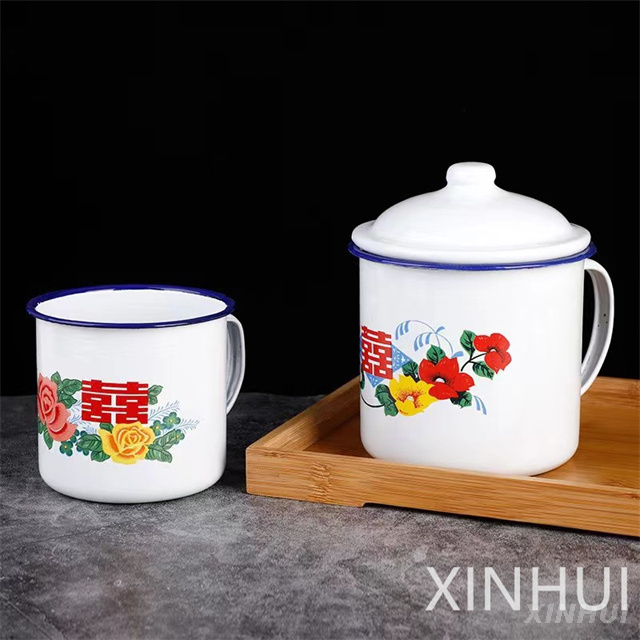 Chinois classique fleur décoration de mariage gâteau tasse émail grande tasse à thé