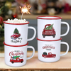 Tasses cadeaux de noël, camion d'arbre de noël imprimé, tasses à café en émail rouge