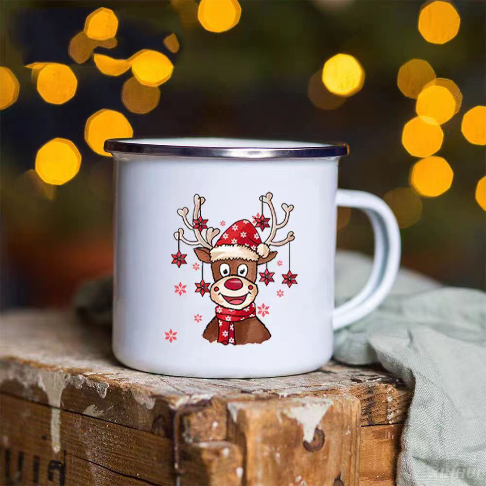 Tasse à café en émail vintage avec des designs de Noël personnalisés