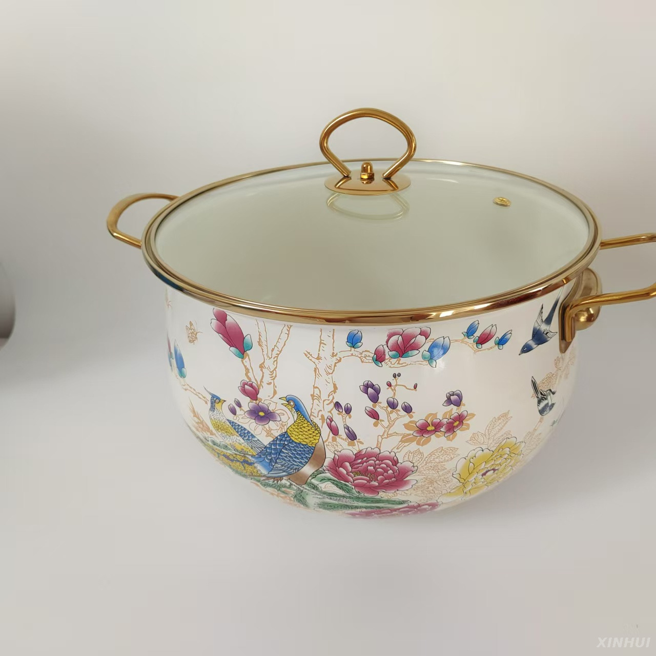 Pot à cuisson en émail avec couvercle, pot à soupe vintage pot à mijotage avec poignée pour la cuisine