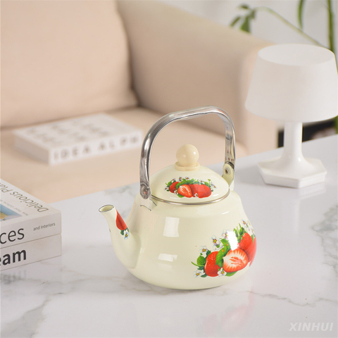  Télégers émoussés avec porcelaine Cool Handle Email Tea Toettle Stoveetop Vintage Teapot
