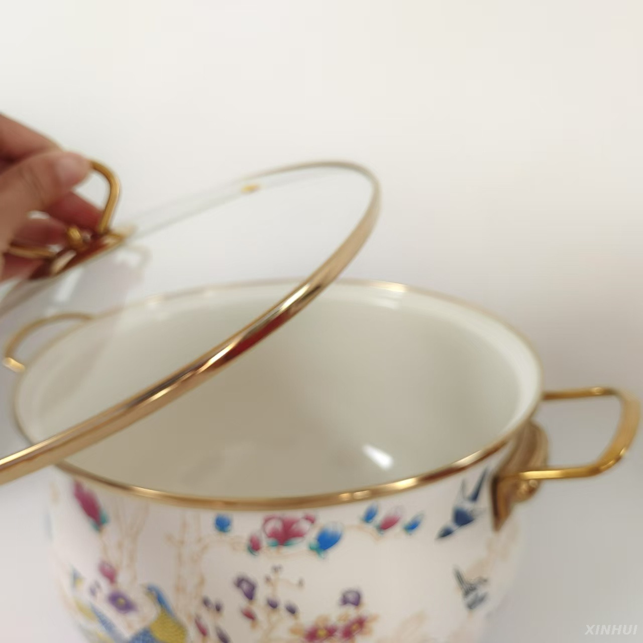 Pot à cuisson en émail avec couvercle, pot à soupe vintage pot à mijotage avec poignée pour la cuisine