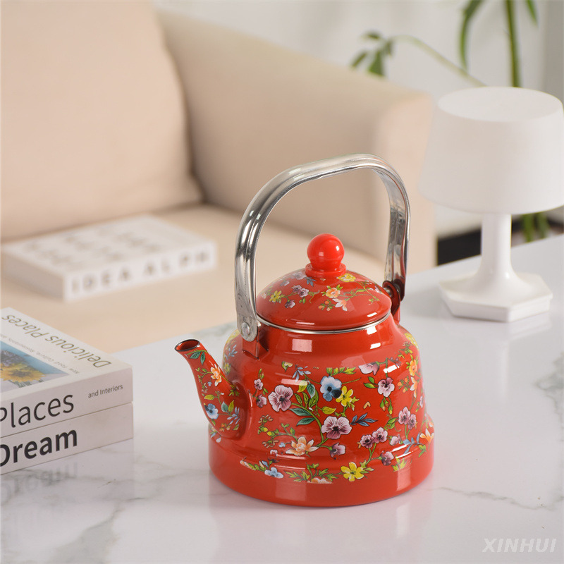  Télégers émoussés avec porcelaine Cool Handle Email Tea Toettle Stoveetop Vintage Teapot