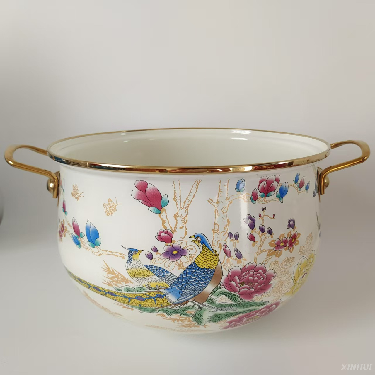 Pot à cuisson en émail avec couvercle, pot à soupe vintage pot à mijotage avec poignée pour la cuisine