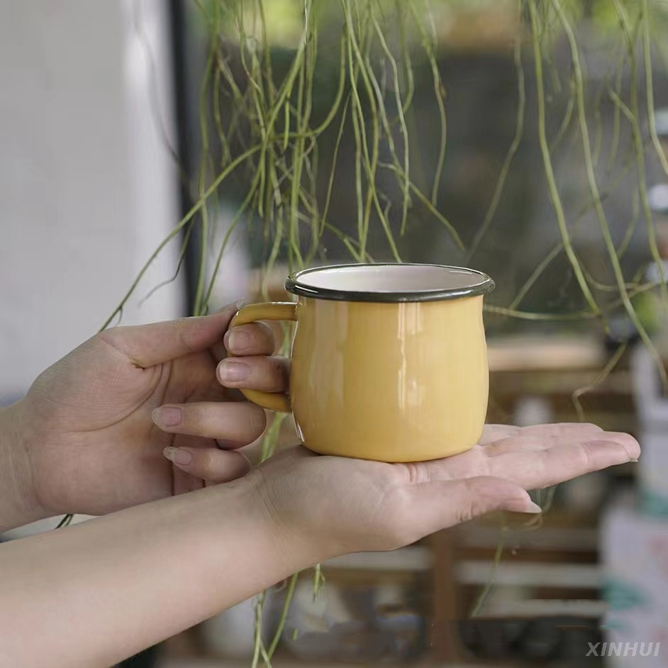 Tasse à lait pour enfants, tasse en émail décorée de gâteau multicolore