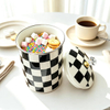 Pot de bonbons en émail damier rétro